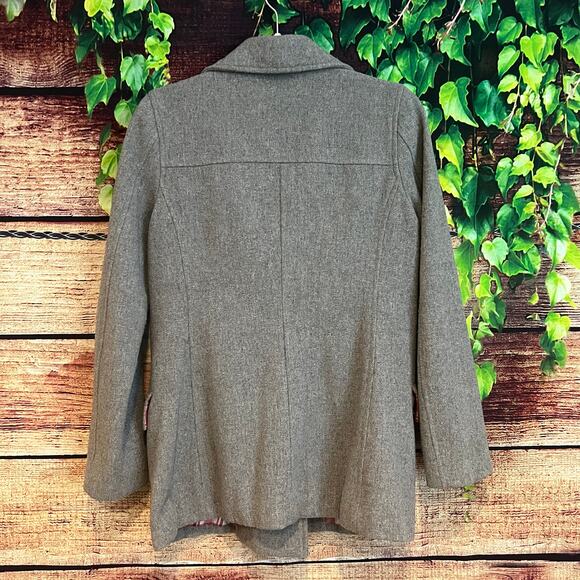 Abercrombie & Fitch Pea Coat Peacoat Jacket Womens Small Grey Red Plaid Wool - Picture 5 of 6